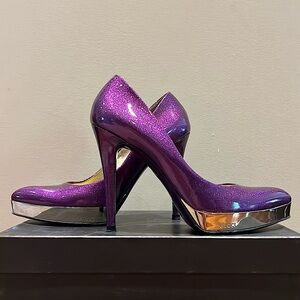Gucci Vernice Glitter Patent Leather Platform Pumps Purple Women’s Size 8B